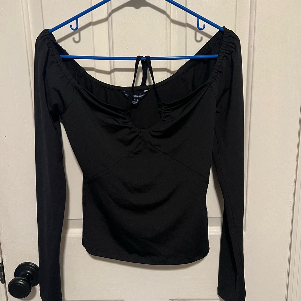 French Connection Black Ruched Tie Front shirt
